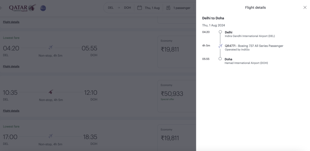 a screenshot of a flight schedule